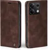 A product shot of a brown flip case for a smartphone, shown from two angles. Produktbild-Vorschau