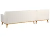 The back view of a white bouclé fabric sectional sofa with light wood legs, shown against a white background. Podgląd zdjęcia produktu