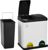 A white and black dual-compartment pedal bin with a separate black inner bin shown next to it. Voir les images du produit