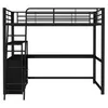 A black metal loft bed with a desk and drawers underneath, shown against a white background. Náhled obrázku produktu