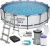 A Bestway Steel Pro MAX above-ground swimming pool set, including the pool, ladder, filter pump, and accessories, displayed on a white background. Náhled obrázku produktu
