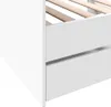 A close-up view of the corner of a white bed frame with two drawers and wooden slats visible. Náhled obrázku produktu