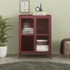 A burgundy sideboard with fluted glass doors is displayed in a room with a plant and a stool. Anteprima dell’immagine prodotto