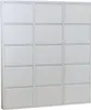 A white metal shoe cabinet with 15 flip-down doors. Produktbild-Vorschau