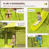 A collage of four images showing different features of a children's play structure in a backyard setting. Produktbild-Vorschau
