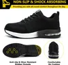A collage of images showcasing a black athletic shoe, highlighting its features like the sole and air cushion. Produktbild-Vorschau