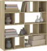 A wooden bookshelf filled with books and decorative vases. Podgląd zdjęcia produktu