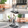A collage showing a woman running on a treadmill and another woman walking on a treadmill while working on a laptop. Produktbild-Vorschau
