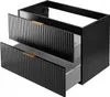 A black bathroom cabinet with two drawers, one partially open, against a white background. Anteprima dell’immagine prodotto