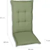 A green chair cushion with dimensions indicated. Produktbild-Vorschau