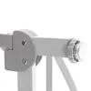A close-up view of a gray metal and plastic baby gate mechanism, showing a screw and a clear plastic knob. Voir les images du produit