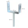 A silver U-shaped post bracket with a threaded metal spike attached, shown against a white background with dimensions indicated by text and lines. Produktbild-Vorschau