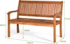 A wooden garden bench with dimensions indicated by measurement lines and text. Podgląd zdjęcia produktu