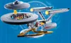 A Playmobil Star Trek U.S.S. Enterprise NCC-1701 playset with figures on a blue background. Podgląd zdjęcia produktu