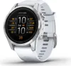 A close-up studio shot of a Garmin Epix Pro (Gen 2) smartwatch with a white band and silver casing, displaying various metrics on its screen. Náhľad obrázku produktu