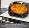A close-up view of a black multi-cooker with an illustration of hot air circulation inside. Produktbild-Vorschau