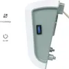 A side view of a white and gray bathroom heater with a blue on/off switch and a cable icon. Náhled obrázku produktu