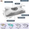 A diagram of an orthopedic pillow with dimensions and feature callouts. Produktbild-Vorschau