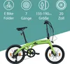A green folding electric bicycle with informational icons and text above it. Anteprima dell’immagine prodotto