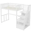 A white loft bed with stairs and storage. Voir les images du produit