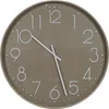 A taupe wall clock with white numbers and hands. Produktbild-Vorschau