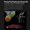 Collage of product feature demonstrations: a pineapple splashing in water, a dancer in motion, and a car with light trails. Produktbild-Vorschau