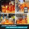 A collage of four images showing electric heaters being used in different work environments, including a garage, a warehouse, and a construction site. The bottom of the image has text overlay. Produktbild-Vorschau