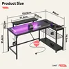 A diagram showing the dimensions of a black L-shaped desk with purple LED lighting. Anteprima dell’immagine prodotto