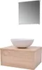 A bathroom vanity set with a sink and a mirror above it, set against a white background. Produktbild-Vorschau