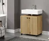 A bathroom vanity with a sink and faucet, set against a gray wall and on a gray floor. Produktbild-Vorschau