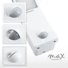 A collage of a white LED outdoor light with a motion sensor, showing different angles and close-ups. Produktbild-Vorschau