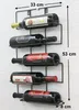A black metal wine rack mounted on a wall, holding five bottles of wine. Dimensions are indicated with text. Náhľad obrázku produktu