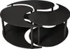 A black, modern coffee table with a unique yin-yang inspired design, presented on a white background. Produktbild-Vorschau