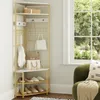 A corner shelf unit filled with shoes and bags, placed next to a window with greenery visible outside. Podgląd zdjęcia produktu