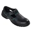 A black safety sandal with green stitching, shown from a side-angle on a white background. Produktbild-Vorschau