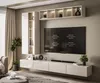 A modern living room with a wall-mounted entertainment unit and TV. Produktbild-Vorschau