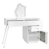 A white vanity table with a unique LED mirror and multiple storage compartments. Náhľad obrázku produktu