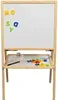 A wooden easel with a whiteboard and a tray containing magnetic letters and drawing tools. Podgląd zdjęcia produktu
