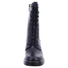 A black lace-up boot with a block heel is shown from the front against a white background. Produktbild-Vorschau