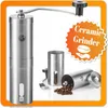Collage of a manual coffee grinder and coffee beans, with promotional text overlay. Náhled obrázku produktu