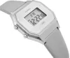 A close-up, angled shot of a digital watch with a gray leather strap. Produktbild-Vorschau