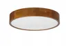 A round ceiling lamp with a wooden frame and a white diffuser. Produktbild-Vorschau