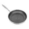 A stainless steel frying pan with a honeycomb pattern on a white background. Podgląd zdjęcia produktu