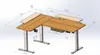 A 3D rendering of an L-shaped, height-adjustable desk with measurements. Náhled obrázku produktu