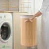 VOUNOT® VOUNOT Wäschekorb Bambus mit Deckel, 58L Rund Produktbild-Vorschau 6