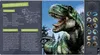 A close-up illustration of a Tyrannosaurus Rex dinosaur with text and small images of other dinosaurs on the left side. Voir les images du produit