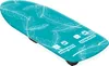 A teal ironing board with a white feather pattern, shown from a diagonal angle against a white background. Produktbild-Vorschau