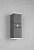 A modern, dark gray outdoor wall light with a motion sensor is mounted on a light gray wall. Anteprima dell’immagine prodotto