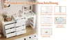 A white vanity desk with drawers and a lighted mirror, shown with inset images highlighting its features. Anteprima dell’immagine prodotto