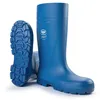 A pair of blue rubber boots, one standing upright and the other lying on its side showing the sole. Produktbild-Vorschau